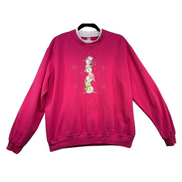 Decorated Originals Womens Grannycore Sweatshirt Large Pink Snowman Print & Sn - Picture 1 of 10
